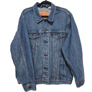 VTG Style Levi's Relaxed Denim Trucker‎ Jacket Retro 90s Indigo Blue Grunge L
